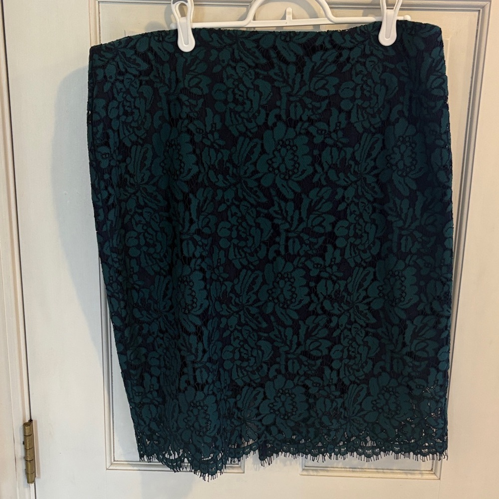 Lace Overlay Pencil Skirt in Dark Teal banana republic bnwt size 14